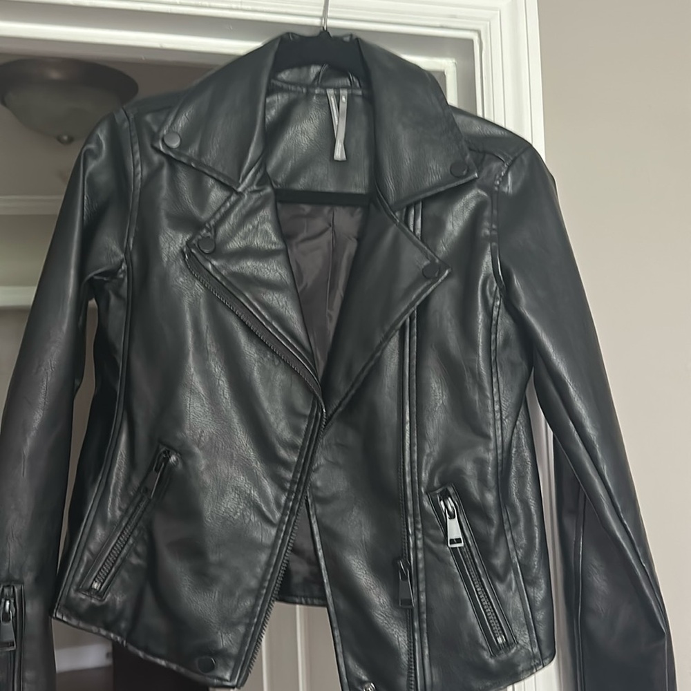 Anthropologie black faux leather jacket.